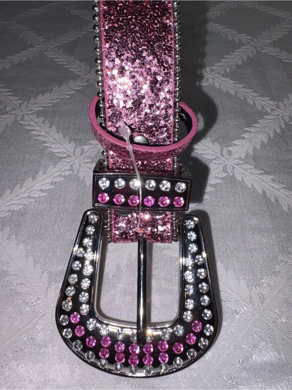 Girls' Pink Glitter Belt with Rhinestone Buckle-30in